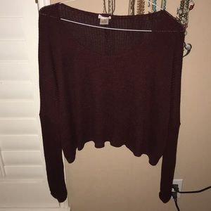 Maroon waffle knit crop sweater